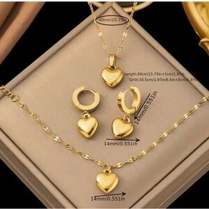 3pcs/set Golden Stainless Steel 18K Gold Plated  Love Heart Necklace